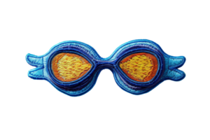 Colorful, vibrant, and unique handmade glasses in a playful design with blue and orange hues, suitable for creative projects and designs. png