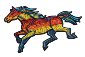 Vibrant multicolored horse illustration with dynamic pose, perfect for art projects, prints, or digital design purposes. png