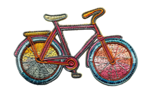Colorful, intricately designed embroidery of a bicycle showcasing artistic detail and vibrant patterns, perfect for creative projects. png