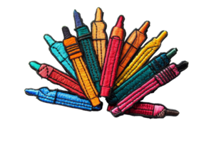 Vibrant assortment of colorful crayons arranged in a fan-like shape, perfect for arts, crafts, and creative projects. png