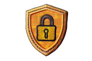 Embroidered security badge with padlock symbol. Perfect for representing security, protection, and safety themes in various contexts. png