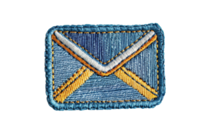 Embroidered patch of a blue and yellow envelope with intricate details, perfect for customization and personalizing clothing or accessories. png