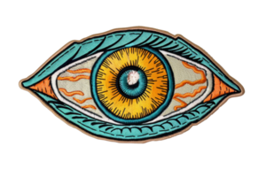 Intricately detailed, colorful eye illustration with vibrant hues, showcasing an artistic and abstract design in a unique and surreal style. png