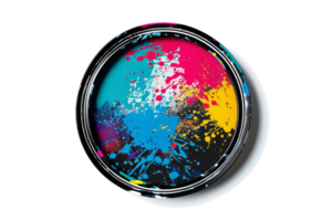 Vibrant splash of colorful paint inside a circular container on transparent background. showcasing creative and artistic explosion of colors. png