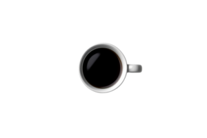 A minimalist overhead view of a cup of black coffee isolated against a transparent background. showcasing simplicity and elegance in everyday life. png