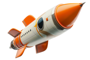 3D illustration of an orange and white rocket ship isolated on a transparent background. ideal for space exploration themes. png