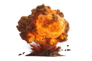 A powerful explosion with bright orange flames and thick smoke billowing outward, showcasing intense energy and destruction. png