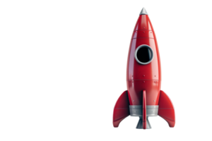 Red cartoon rocket ready for launch. Isolated background, space exploration concept, suitable for graphic design projects and educational materials. png