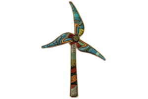 Colorful abstract illustration of a wind turbine with intricate patterns, representing renewable energy and artistic expression. png
