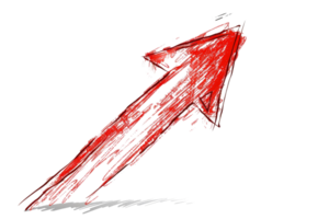 Artistic sketch of a red arrow pointing upward on a transparent background. symbolizing growth, progress, and positive direction. png