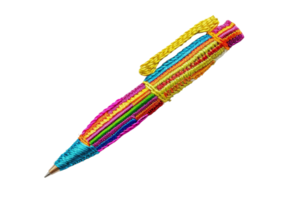 Colorful handcrafted pen with unique woven design, perfect for adding a splash of creativity to any writing task or artistic project. png