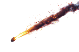 Dynamic image of a meteor streaking through the sky with a fiery trail, representing speed and cosmic phenomena. png