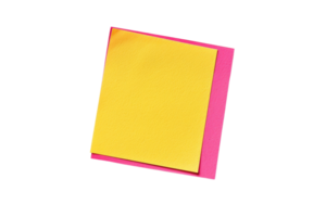 Stack of colorful sticky notes isolated on transparent background. featuring yellow and pink paper. Perfect for reminders, office, school, and organization. png