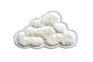A detailed embroidery design of a fluffy cloud with white threads on a transparent background, perfect for creative and crafting projects. png