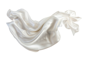 Elegant white silk fabric flowing in the air, creating a whimsical and dreamy aesthetic, perfect for fashion and design related content. png
