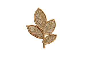Golden leaf branch ornament isolated on transparent background. perfect for decorative arts, craft projects, and elegant design elements. png