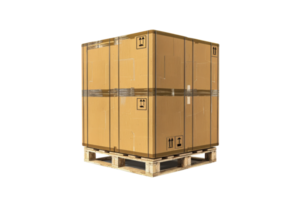 ampla selado cartão caixa em de madeira palete pronto para Remessa ou armazenar, isolado em uma transparente fundo. png