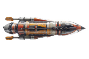 Futuristic spacecraft with sleek design and vibrant colors, isolated on transparent background. perfect for sci-fi and space-themed projects. png