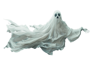 Transparent ghost figure floating on transparent background. evoking a spooky and eerie atmosphere perfect for Halloween themes. png