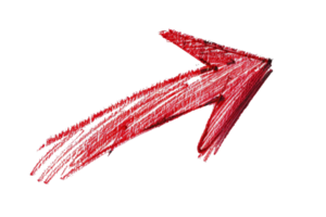 Hand-drawn red arrow on a transparent background, perfect for presentations, marketing materials, and design projects. png