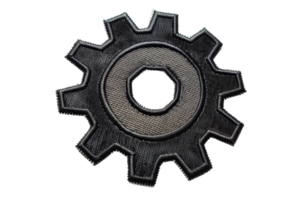 High-quality image of a black metallic gear or cogwheel on a transparent background, ideal for engineering and mechanical projects. png