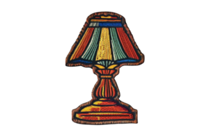 Colorful vintage embroidered lamp patch with intricate design, perfect for adding a unique touch to any garment or accessory. png