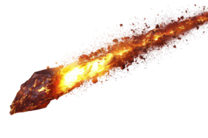 Fiery meteor streaking through the dark sky, blazing trail of fire and smoke, perfect for space and cosmic themed imagery. png