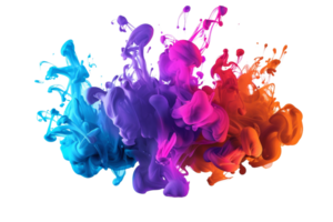 Vibrant explosion of colorful ink in water creating a stunning display of fluid art and abstract designs. Perfect for creative and artistic projects. png