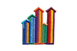 Colorful bar graph illustration with textured design, representing data analysis, statistics, and growth trends in a vibrant artistic style. png