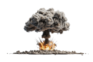 Explosive scene with a large explosion and towering smoke cloud, showcasing intense energy and destruction. Ideal for dramatic visuals. png