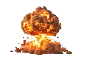 Dramatic explosion with fire and smoke, isolated on transparent background. Perfect for action, war themes, and visual effects. png