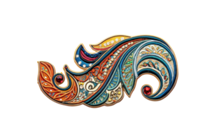 Intricate multicolored paisley design with intricate patterns and vibrant colors on a transparent background, ideal for decorative use. png