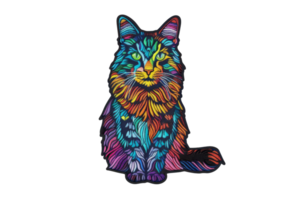 Vibrant psychedelic cat illustration with colorful, intricate patterns, ideal for creative and artistic design projects. png