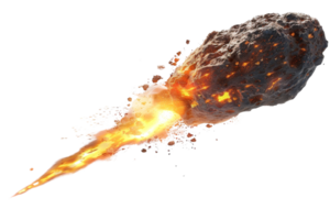 Explosive meteor streaking through space with fiery tail, illustrating cosmic phenomena and astronomical events. png