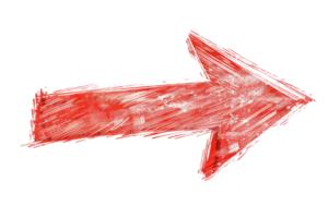 Hand-drawn red arrow on transparent background. Direction concept, rightward pointing arrow in vibrant red color, isolated and sketched design. png