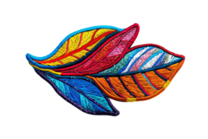 Vibrant embroidered feathers in a colorful design. Ideal for textiles, fashion, and decor themes. High-resolution image with intricate details. png