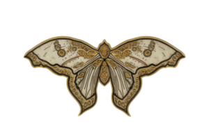 Intricate illustration of a beautifully detailed moth with elaborate patterns on its wings, showcasing nature's artistry in a delicate design. png