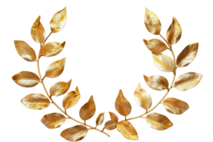 Gold laurel wreath on a transparent background, symbolizing victory, honor, and achievement, often used in awards and ceremonial contexts. png