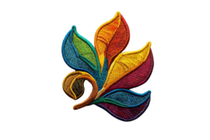 Colorful abstract feather design embroidery with vibrant hues and intricate patterns, perfect for artistic and textile projects. png