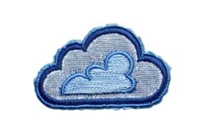 Blue and grey embroidered cloud motif patch. Perfect for enhancing clothing, accessories, or DIY projects with a touch of sky-inspired flair. png