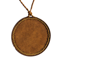 Vintage rustic blank medal with brown texture and rope border, perfect for customization or recognition awards. Isolated on transparent background. png