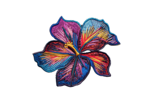 A vibrant, multicolored hibiscus flower with intricate details, isolated against a transparent background. perfect for art and design projects. png