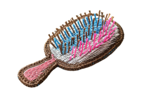 Handmade fabric hairbrush with colorful bristles, displayed against a transparent background. Ideal for DIY, handicraft, and creative concepts. png