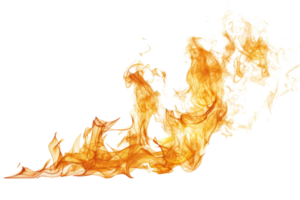 Dynamic image of orange and yellow flames isolated on a transparent background, perfect for creative design and fiery backgrounds. png