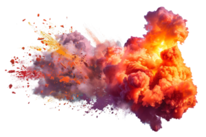 Vibrant explosion with colorful smoke clouds. Dynamic abstract visual ideal for creative projects, digital art, and background designs. png