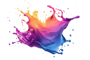 Vibrant splash of colorful liquid paint creating an abstract art piece on a transparent background. png
