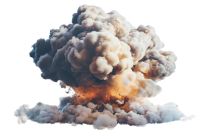 High-resolution image of a dramatic explosion with billowing smoke and flames, capturing intense energy and visual impact. png