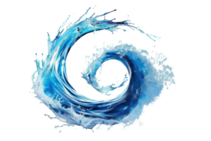 Dynamic blue water swirl in motion, representing fluidity and energy, isolated on a transparent background. ideal for artistic and conceptual use. png