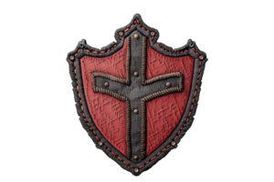 Medieval shield with a cross emblem, detailed stitching, and rugged design, perfect for historical or fantasy themed projects and illustrations. png