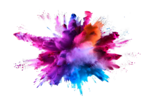 Explosive burst of vibrant colors in powder form, creating a mesmerizing splash effect on a dark background. Perfect for artistic projects. png